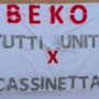 Lo striscione dei lavoratori della Beko che verrà affisso nei Comuni del territorio