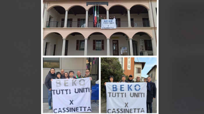 Gli striscioni dei lavoratori Beko di Cassinetta affissi ai Comuni di Cadrezzate con Osmate, Ternate e Mercallo