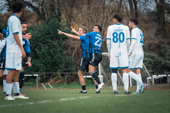 Federico Riceputi, difensore goleador, dopo l'1-1 alla Sestese, quarta rete in campionato (Foto Samuele Lucchi - Solbiatese Calcio 1911)