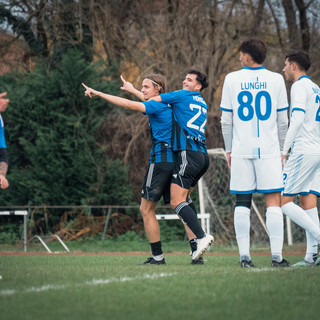 Federico Riceputi, difensore goleador, dopo l'1-1 alla Sestese, quarta rete in campionato (Foto Samuele Lucchi - Solbiatese Calcio 1911)