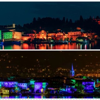 L'Isola Bella, in alto, e l'Isola dei Pescatori illuminate d'immenso per le feste: uno spettacolo da non perdere