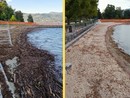 La spiaggia di Cerro prima e dopo l'intervento di pulizia (foto dalla pagina Facebook del Comune di Laveno)