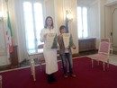 Il vicesindaco Ivana Perusin e l'organizzatrice Chiara Comparoni alla presentazione di questa mattina in Salone Estense delle Luci di Natale alla Rasa