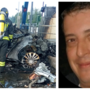 A sinistra: l'auto distrutta dalle fiamme. A destra: la vittima, Pietro Balzarini (foto Matteo Inzaghi Rete55.it)