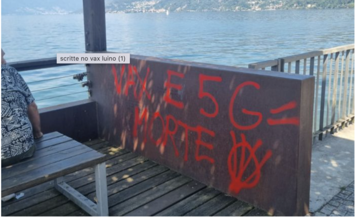 Luino, scritte “no vax” e contro il 5G deturpano ancora il Parco a Lago