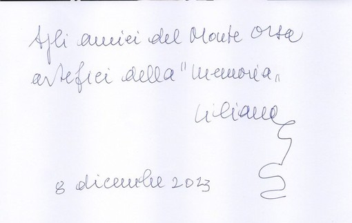 Il messaggio autografo di Liliana Segre agli Amici del Monte Orsa