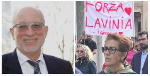 A sinistra: Fabio Limido. A destra: la moglie Marta Criscuolo durante la manifestazione di sabato