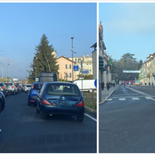 A sinistra: la situazione in largo Flaiano. A destra: via Sacco chiusa