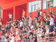 Il pubblico biancorosso in festa in tribuna, unico settore aperto del Franco Ossola, nella prima partita di Coppa Italia in cui il Varese ha eliminato la Varesina (foto Alessandro Umberto Galbiati)