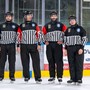 La quaterna di arbitri e linesmen della sfida persa sabato scorso dai Mastini contro l'Alleghe