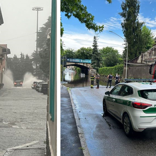 FOTO. Maltempo, a Busto strade allagate e auto bloccata nel sottopasso