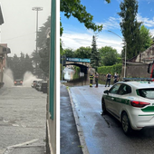 FOTO. Maltempo, a Busto strade allagate e auto bloccata nel sottopasso