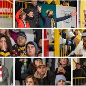 Tra il pubblico di ieri all'Acinque Ice Arena si è rivisto il giornalista e grande appassionato di hockey Gian Luca Rossi (in alto a sinistra). Qui sopra anche Michael Mazzacane, infortunato, e i tifosi dell'Alleghe