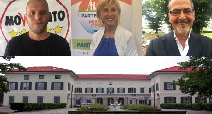 Da sinistra nella foto, i candidati sindaco di Castellanza: Alexandre Citati, Mirella Cerini e Angelo Soragni