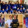 La prima squadra della Varesina presentata al Museo Branda Castiglioni di Castiglione e, qui sotto da sinistra, i sindaci del territorio con la fascia rossoblù, Max Di Caro e il presidente dell'hockey Carlo Bino con la terza maglia giallonera in onore dei Mastini