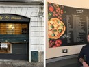 La vetrina del nuovo Jolly Pizza, in via Dandolo, e Cristiano Lo Presti, proprietario dell'attività