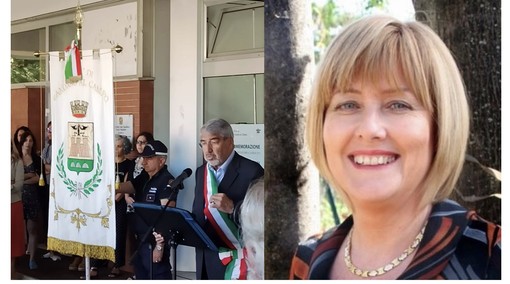 Laura Prati e un momento della commemorazione dalla pagina Facebook del sindaco Aspesi