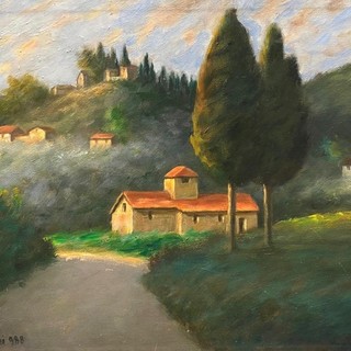 Paesaggio Chiantigiano, Nino Tirinnanzi, olio su cartone, 49,9 x 69,6, 1988