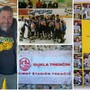 Schegge di storia: a sinistra Gian-Marco Meneghin e Flavio Terminiello, qui sopra sono gli ultimi due a destra in panchina il 29 dicembre 1995 a Trencin dopo il trionfo della Shimano nella Federation Cup, sotto il biglietto d'ingresso delle finali e a destra gli eroi dell'unica squadra italiana di hockey su ghiaccio trionfatrice in una coppa europea