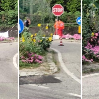 Le foto del tragico incidente con la moto a terra su via Matteotti, all'incrocio con via Toce tra Varese e Casciago